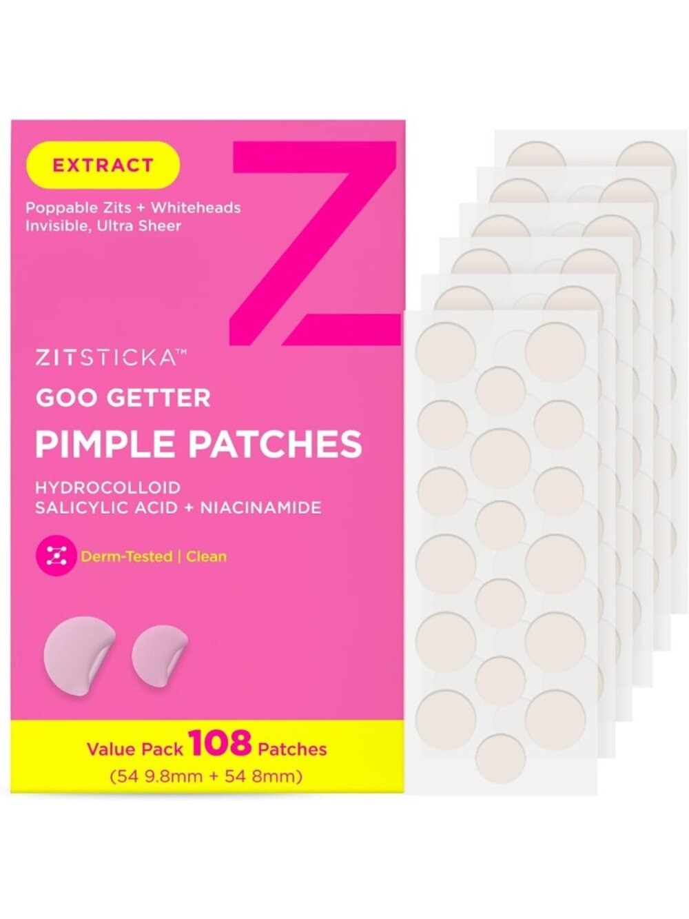 Hydrocolloid Acne Pimple Patches for Face, 108 Count, Fast-Acting Spot Treatment